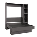 Easy-Lift Queen Murphy Wall Bed in Dark Grey with Bookshelf
