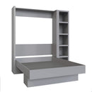 Easy-Lift Queen Murphy Wall Bed in Grey with Bookshelf