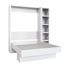 Easy-Lift Queen Murphy Wall Bed in White with Bookshelf