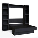 Easy-Lift Queen Murphy Wall Bed in Black with Two Bookshelves