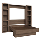 Easy-Lift Queen Murphy Wall Bed in Brown Wood Grain with Two Bookshelves