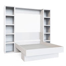 Easy-Lift Queen Murphy Wall Bed in White with Two Bookshelves