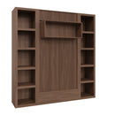 Easy-Lift Twin Murphy Wall Bed in Natural Brown Wood Grain with Two Bookshelves