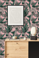 Exotic Leaves on Pink Background Wallpaper