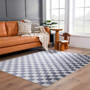 Alie Blue Gray Checkered Washable Rug