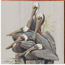 Coastal Pelicans Wooden Artwork | Wall Art Print on Real Wood | Coastal Beach Sign Decor