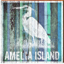 Amelia Island, Florida Heron Wooden Sign | Wall Art Print on Real Wood | Coastal Blue Beach House Home Decor