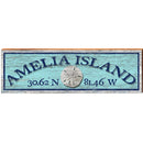 Amelia Island Sand Dollar Blue Latitude Longitude | Wall Art Print on Real Wood