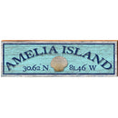 Amelia Island Sea Shell Blue Latitude Longitude | Wall Art Print on Real Wood