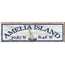Amelia Island Sail Boat White Shabby Latitude Longitude | Wall Art Print on Real Wood