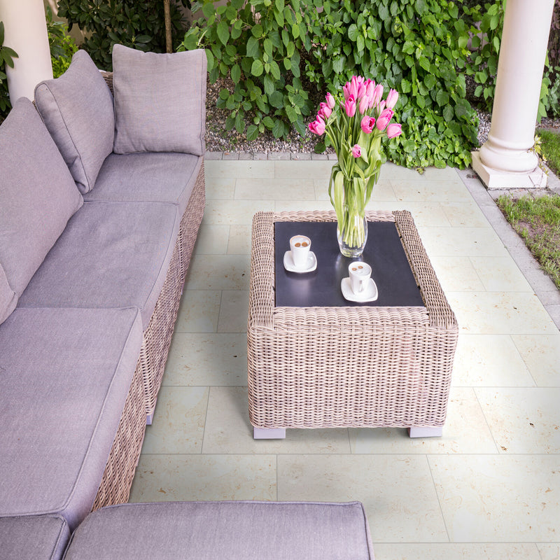Mayra White 12"x12" Tumbled Limestone Paver Floor Tile - MSI Collection product shot outdoor view
