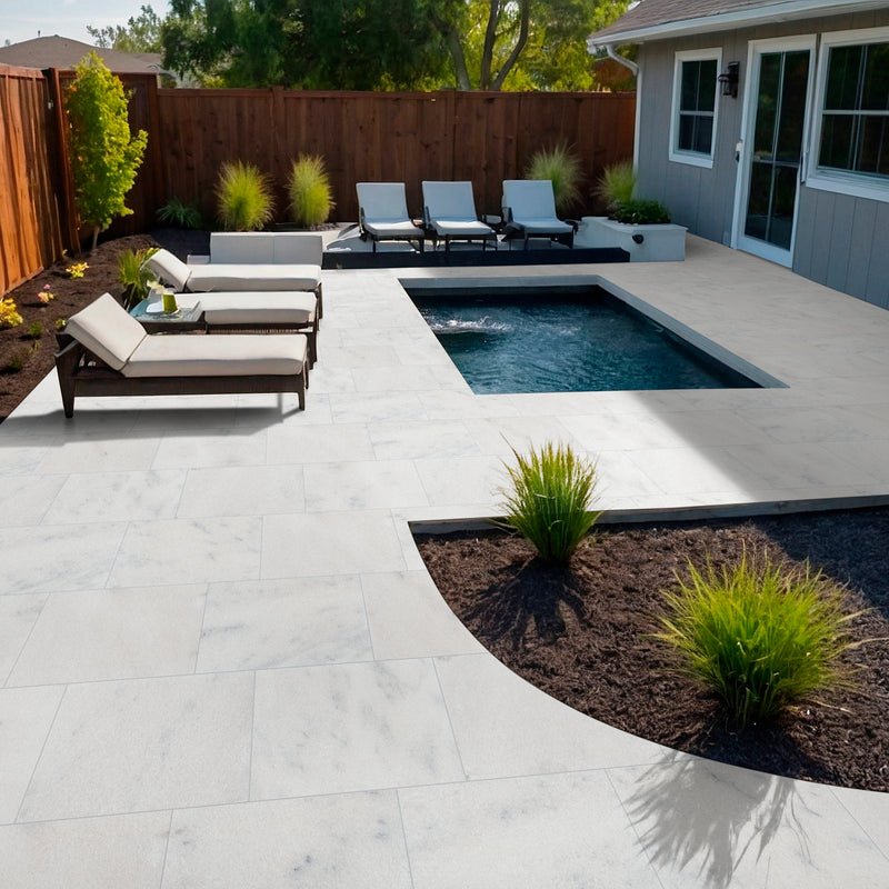 Sierra White 16"x24" Sandblast Marble Paver - MSI Collection pool view