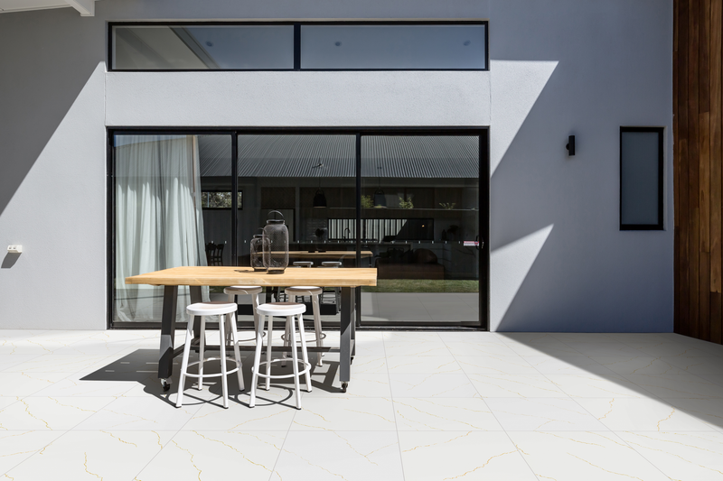 Miraggio Gold 24''x24'' Matte Porcelain Paver Floor Tile - MSI Collection room shot outdoor view 2