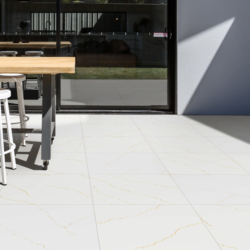 Miraggio Gold 24''x24'' Matte Porcelain Paver Floor Tile - MSI Collection room shot outdoor view