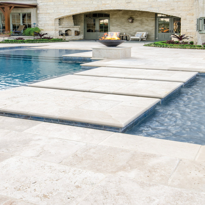 Tuscany Beige 8"x8" Tumbled Travertine Pavers Floor Tile - MSI Collection room shot outdoor pool view