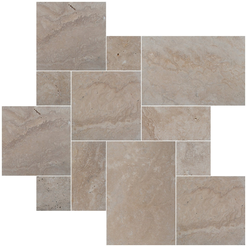Tuscany Ivory Tumbled Pattern Pavers Floor Tile Kits - MSI Collection product shot diff tile view
