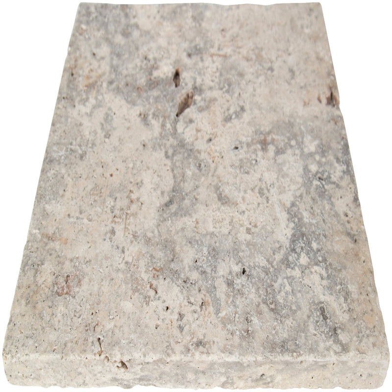 Tuscany Silver Travertine Tumbled Paver Floor Tile - MSI Collection product shot wall view