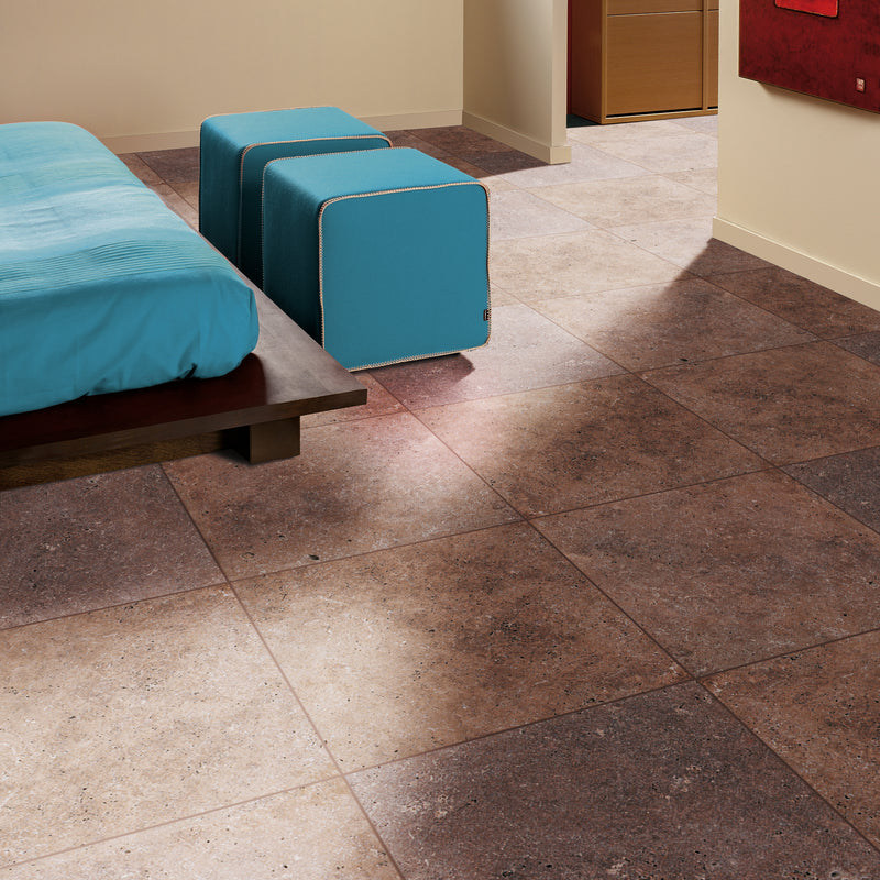 Tuscany Walnut Travertine Tumbled Paver Floor Tile - MSI Collection room shot bedroom view