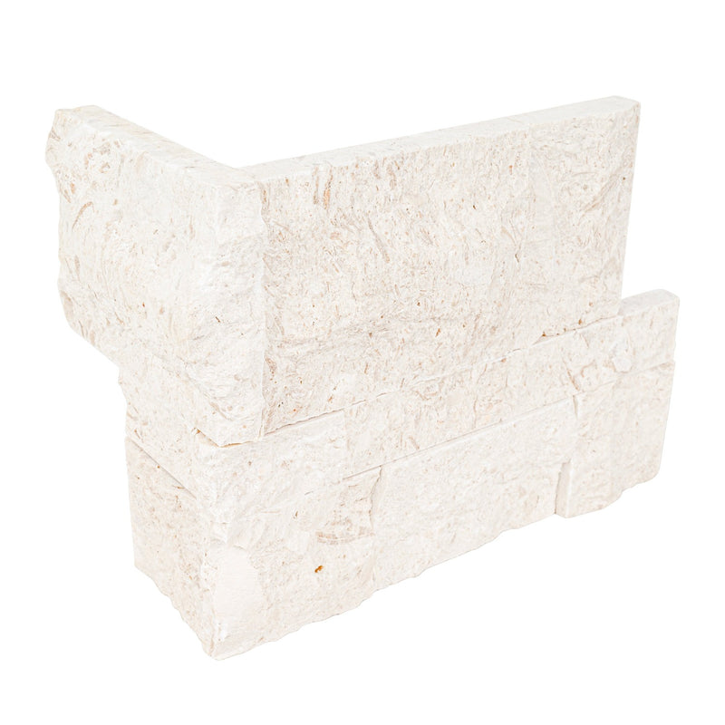 XL ROCKMOUNT Mayra White 9"x18" Splitface Ledger Panel Corner Limestone Wall Tile - MSI Collection ledger corner view