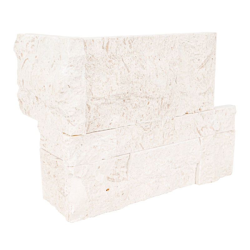 XL ROCKMOUNT Mayra White 9"x18" Splitface Ledger Panel Corner Limestone Wall Tile - MSI Collection ledger corner view 2