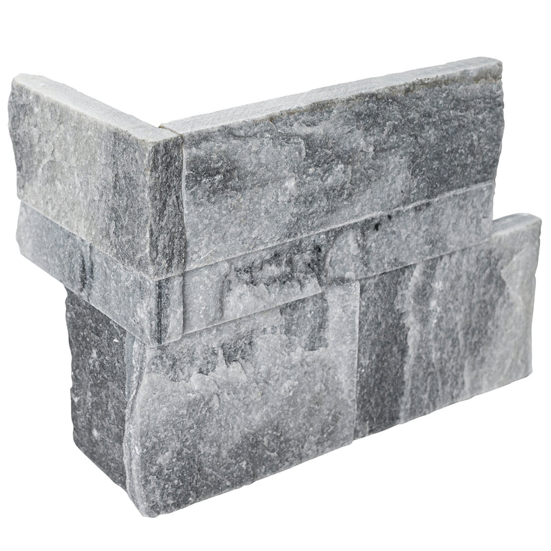 XL ROCKMOUNT Alaska Gray 9"x18" Splitface Ledger Panel Corner Marble Wall Tile - MSI Collection ledger corner profile view