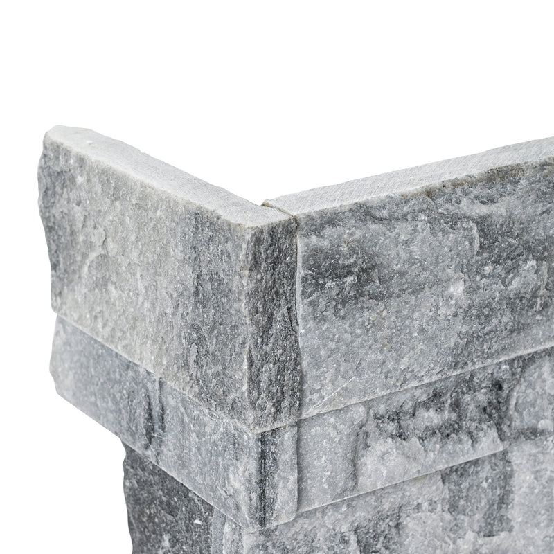 XL ROCKMOUNT Alaska Gray 9"x18" Splitface Ledger Panel Corner Marble Wall Tile - MSI Collection ledger corner edge  view