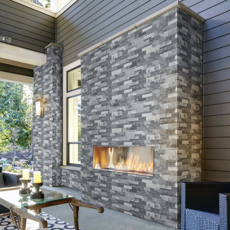 XL ROCKMOUNT Alaska Gray 9"x24" Splitface Ledger Panel Marble Wall Tile - MSI Collection living room view