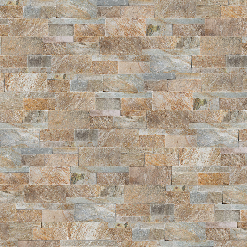 XL ROCKMOUNT Golden Honey 9"x24" Splitface Ledger Panel Quartzite Wall Tile - MSI Collection wall view