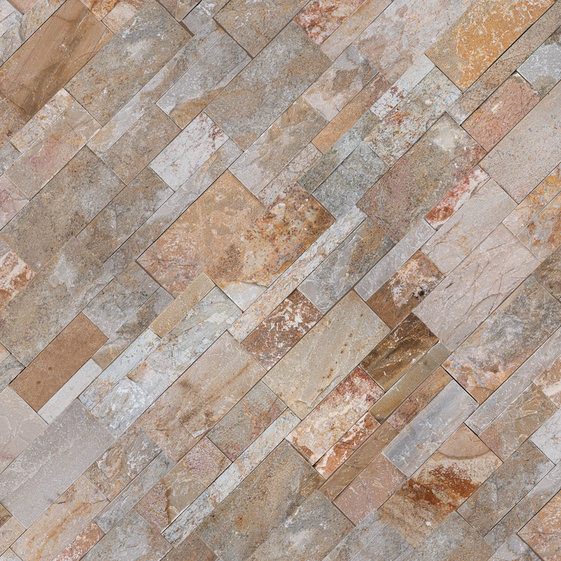 XL ROCKMOUNT Golden White 9"x24" Splitface Ledger Panel Quartzite Wall Tile - MSI Collection angle view