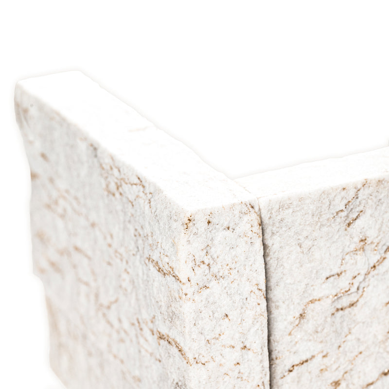 XL ROCKMOUNT Royal White 9"x18" Splitface Ledger Panel Corner Quartzite Wall Tile - MSI Collection corner edge view