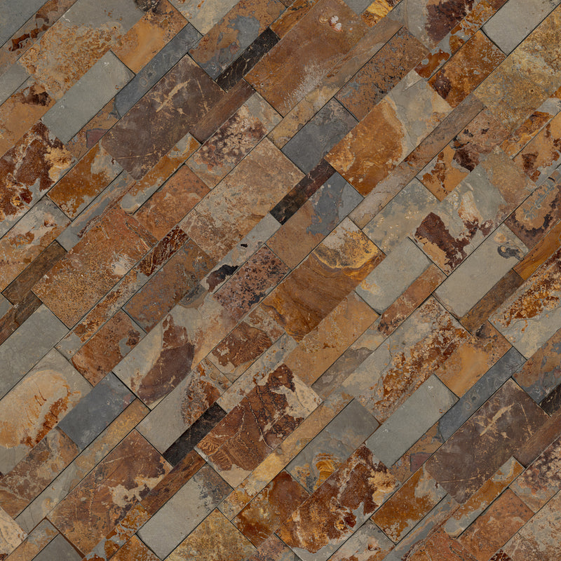 XL ROCKMOUNT California Gold 9"x24" Splitface Ledger Panel Slate Wall Tile - MSI Collection angle view
