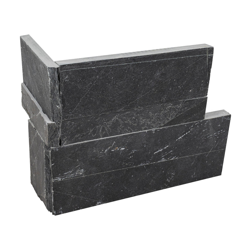 XL ROCKMOUNT Premium Black 9"x18" Splitface Ledger Panel Corner Slate Wall Tile - MSI Collection profile view