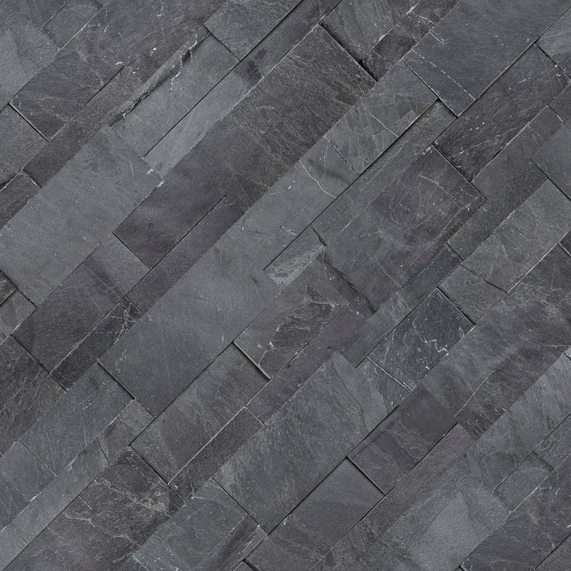 XL ROCKMOUNT Premium Black 9"x24" Splitface Ledger Panel Slate Wall Tile - MSI Collection angle view