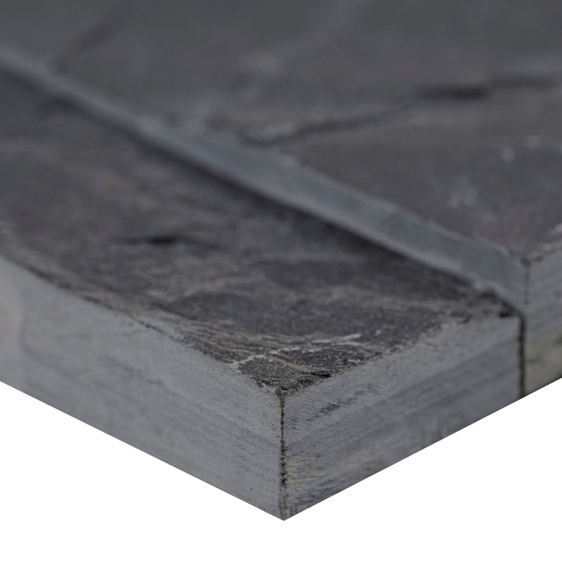 XL ROCKMOUNT Premium Black 9"x24" Splitface Ledger Panel Slate Wall Tile - MSI Collection edge view
