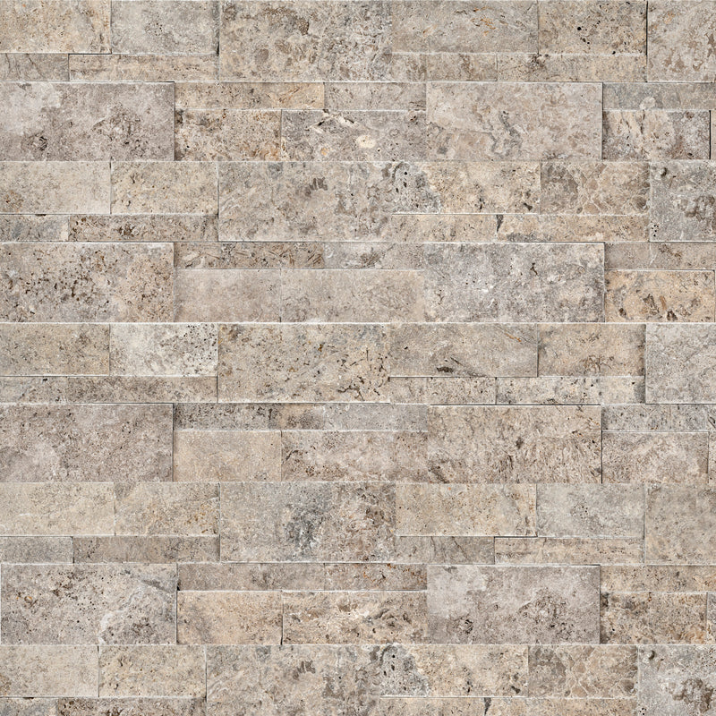 XL ROCKMOUNT Silver 9"x24" Splitface Ledger Panel Travertine Wall Tile - MSI Collection wall view