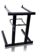 Folding DJ Laptop Stand with Sub-tray Shelf by FAT TOAD | Pro Audio Computer Table Top Rack Stand Mount for iPads, Mixer Controller & Tablets | Portable PC Gear Clamp Holder | Stage Booth, Home Office