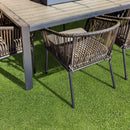 Outdoor furniture set with wooden table and wicker chairs on artificial grass - LTRFPEME7.5X10-28MM56OZ