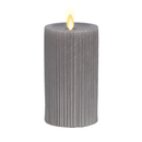 Ribbed Metallic Grey Flameless Candle Pillar