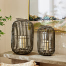 Weathered Grey Lantern with Outdoor Candle and Remote