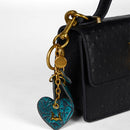 Loyal West HEART SHAPE KEYCHAIN IN HAND FINISHED EMBOSSED LEATHER -  TURQUOISE