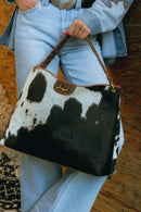 Lw Large Hobo Bag In Black & White Cowhide