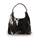 LW Large Purse - Black & White Cowhide With Oiled Ruby Leather
