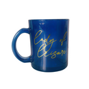 Lady of Leisure Single-Wall Glass Mug in Dark Blue Tinted Glass and Gold | 10 oz.