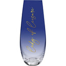 Lady of Leisure Stemless Flute Champagne Glass in Dark Blue Tinted Glass and Gold | 11.8 oz. | Set of 4