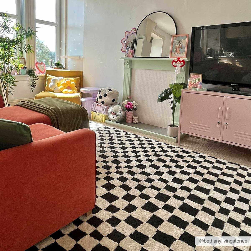 Lajos Black & White Checkered Area Rug