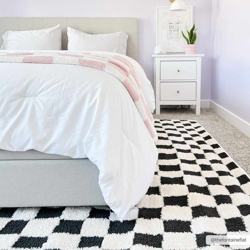 Lajos Black & White Checkered Area Rug