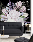 Stylish Dark Wallpaper with Gentle Flowers Chic