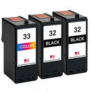 U.S. Remanufactured for Lexmark #32 2 Black / #33 1 Color Ink Cartridges 3-Pack