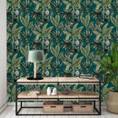 Green Wallpaper with Monkeys