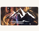 License Plate with Mountains & River Metal Art